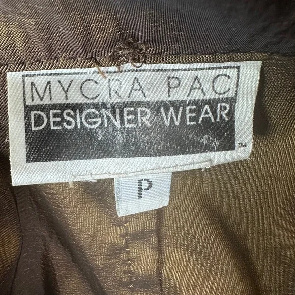 Vintage Mycra Pac Designer Wear Brown Bronze Long Raincoat Hooded Jacket P